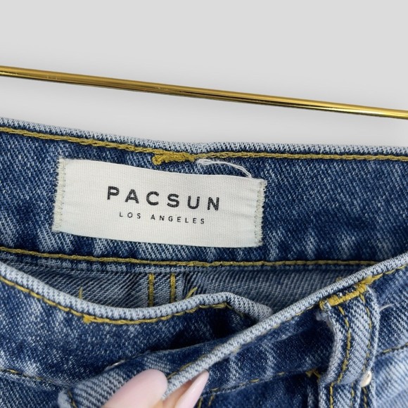 PacSun Jeans Vintage Icon High Rise Two Tone Crop Raw Hem Denim Blue Womens 27 - Picture 8 of 12